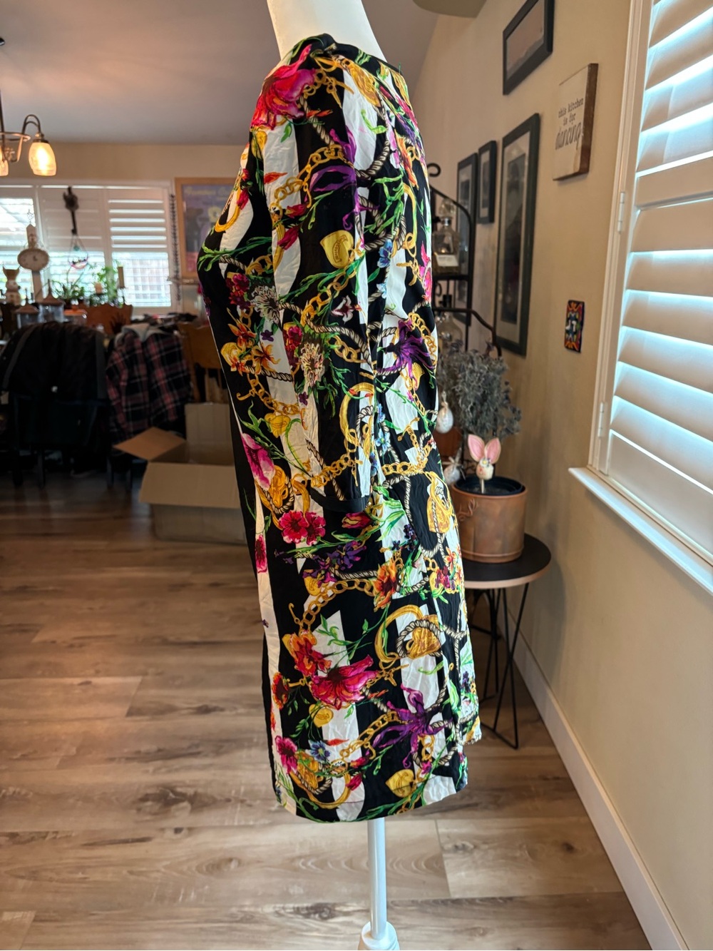 Juicy Couture Black, White, Pink & Gold Floral Stripe Mini Dress - Picture 3 of 12